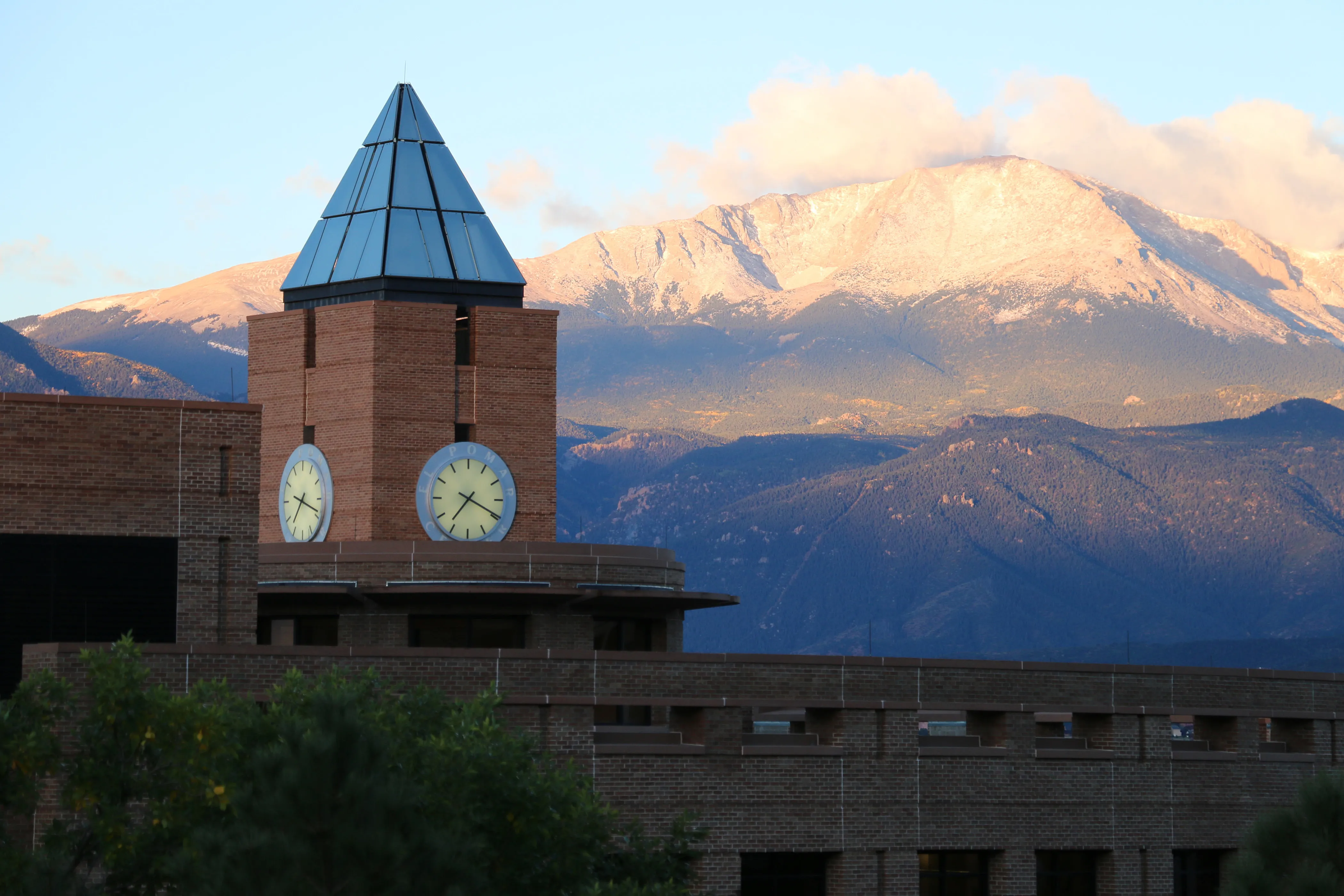 clock tower and pikes peak