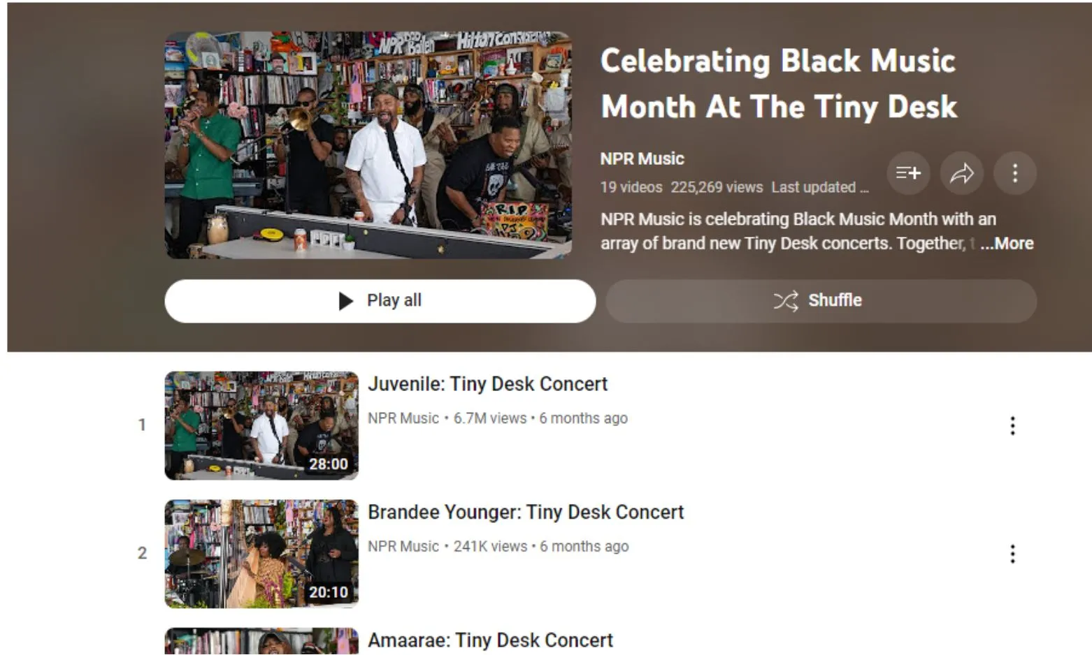 Playlist of celebrating Black music month tiny desk concerts