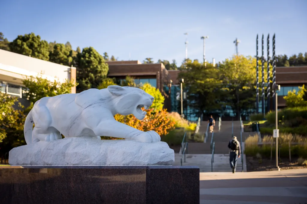 Picture of Clyde Statue on campus 