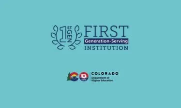 First generation serving institution logo and women in black graduation regalia and holding a diploma 